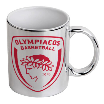 Olympiacos B.C., Mug ceramic, silver mirror, 330ml