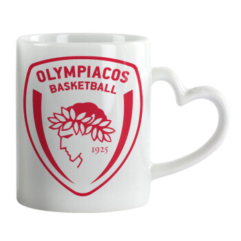 Olympiacos B.C., Κούπα καρδιά χερούλι λευκή, κεραμική, 330ml