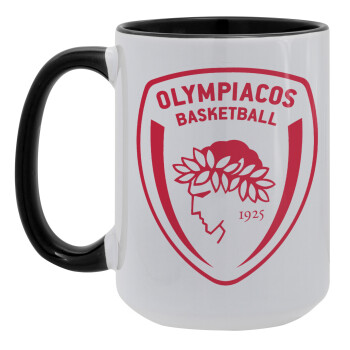 Olympiacos B.C., Κούπα Mega 15oz, κεραμική Μαύρη, 450ml