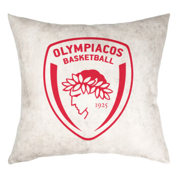 Olympiacos B.C., Μαξιλάρι καναπέ Δερματίνη Γκρι 40x40cm με γέμισμα