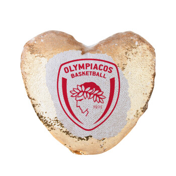 Olympiacos B.C., Μαξιλάρι καναπέ καρδιά Μαγικό Χρυσό με πούλιες 40x40cm περιέχεται το  γέμισμα