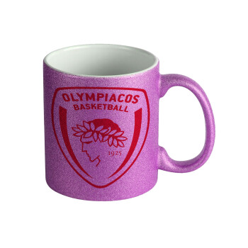 Olympiacos B.C., Κούπα Μωβ Glitter που γυαλίζει, κεραμική, 330ml