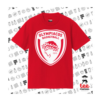 Olympiacos B.C., Κλασικό T-Shirt, διπλής ραφής, χωρίς πλευρικές ραφές ΚΟΚΚΙΝΟ από 100% βαμβάκι. Vegan & OEKO-TEX πιστοποιημένο.