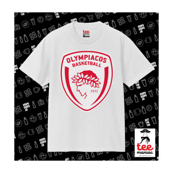 Olympiacos B.C., Κλασικό T-Shirt, διπλής ραφής, χωρίς πλευρικές ραφές ΛΕΥΚΟ από 100% βαμβάκι. Vegan & OEKO-TEX πιστοποιημένο.
