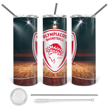 Olympiacos B.C., 360 Eco friendly stainless steel tumbler 600ml, with metal straw & cleaning brush