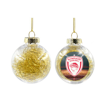 Olympiacos B.C., Transparent Christmas tree ball ornament with gold filling 8cm