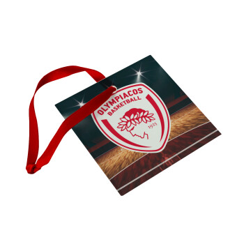 Olympiacos B.C., Christmas ornament, glass square ornament 9x9cm