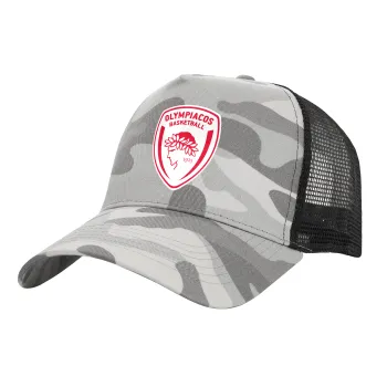 Olympiacos B.C., Καπέλο Ενηλίκων Structured Trucker, με Δίχτυ, (παραλλαγή) Army Camo (100% ΒΑΜΒΑΚΕΡΟ, ΕΝΗΛΙΚΩΝ, UNISEX, ONE SIZE)