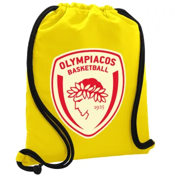 Olympiacos B.C., Backpack pouch GYMBAG Yellow, with pocket (40x48cm) & thick cords