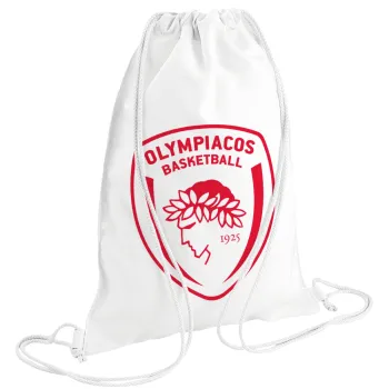 Olympiacos B.C., Τσάντα πλάτης πουγκί GYMBAG λευκή (28x40cm)