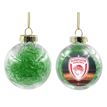 Olympiacos B.C., Transparent Christmas tree ball ornament with green filling 8cm