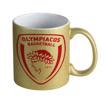 Olympiacos B.C., Κούπα Χρυσή Glitter που γυαλίζει, κεραμική, 330ml