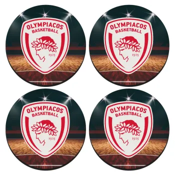 Olympiacos B.C., ΣΕΤ 4 Σουβέρ ξύλινα στρογγυλά (9cm)
