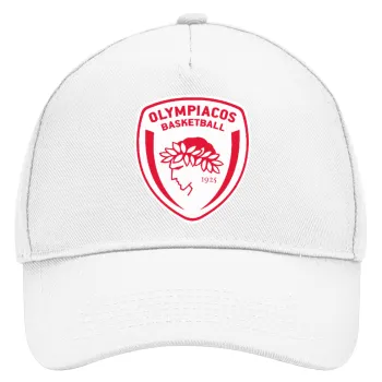 Olympiacos B.C., Καπέλο Ενηλίκων Baseball, Drill, Λευκό (100% ΒΑΜΒΑΚΕΡΟ, ΕΝΗΛΙΚΩΝ, UNISEX, ONE SIZE)
