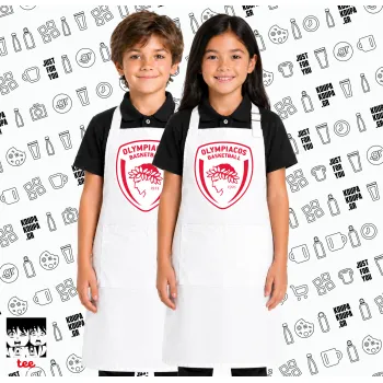 Olympiacos B.C., Λευκή ΠΑΙΔΙΚΗ Ποδιά μακριά Σεφ ολόσωμη με τσέπες