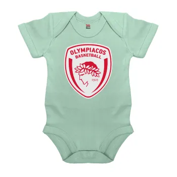 Olympiacos B.C., Βρεφικό φορμάκι μωρού, 0-18 μηνών, mint (Μέντα), 100% Organic Cotton, κοντομάνικο