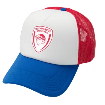 Olympiacos B.C., Καπέλο Ενηλίκων Soft Trucker με Δίχτυ Red/Blue/White (POLYESTER, ΕΝΗΛΙΚΩΝ, UNISEX, ONE SIZE)