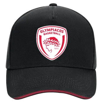 Olympiacos B.C., DRILL Adult Ultimate Hat BLACK/RED, (100% COTTON, ADULT, UNISEX, ONE SIZE)