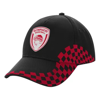 Olympiacos B.C., Καπέλο Ενηλίκων Ultimate ΜΑΥΡΟ/ΚΟΚΚΙΝΟ RACING, (100% ΒΑΜΒΑΚΕΡΟ DRILL, ΕΝΗΛΙΚΩΝ, UNISEX, ONE SIZE)