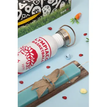 Olympiacos B.C., Πασχαλινή Λαμπάδα με παγούρι μεταλλικό (620ml, stainless steel) & κερί αρωματικό πλακέ (30cm) (ΤΙΡΚΟΥΑΖ)