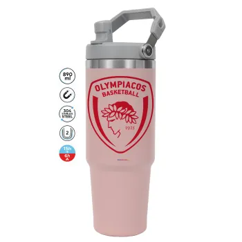 Olympiacos B.C., Pink color, 890ml (30oz) stainless Steel Tumbler with Handle