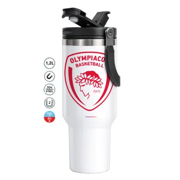 Olympiacos B.C., Mega Tumbler με καπάκι, διπλού τοιχώματος (θερμό) 1,2L