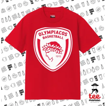 Olympiacos B.C., Κλασικό T-Shirt, διπλής ραφής, χωρίς πλευρικές ραφές ΚΟΚΚΙΝΟ από 100% βαμβάκι. Vegan & OEKO-TEX πιστοποιημένο.