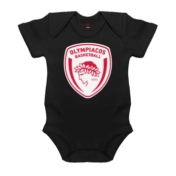 Olympiacos B.C., Βρεφικό φορμάκι μωρού, 0-18 μηνών, ΜΑΥΡΟ, 100% Organic Cotton, κοντομάνικο