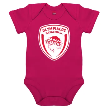 Olympiacos B.C., Βρεφικό φορμάκι μωρού, 0-18 μηνών, ΡΟΖ, 100% Organic Cotton, κοντομάνικο