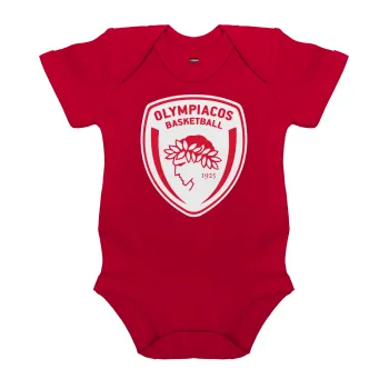 Olympiacos B.C., Βρεφικό φορμάκι μωρού, ΚΟΚΚΙΝΟ, 100% Organic Cotton, κοντομάνικο