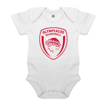 Olympiacos B.C., Βρεφικό φορμάκι μωρού, 0-24 μηνών, ΛΕΥΚΟ, 100% Organic Cotton, κοντομάνικο