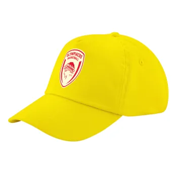 Olympiacos B.C., Καπέλο παιδικό Baseball, 100% Βαμβακερό Twill, Κίτρινο (ΒΑΜΒΑΚΕΡΟ, ΠΑΙΔΙΚΟ, UNISEX, ONE SIZE)