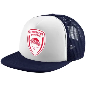 Olympiacos B.C., Children's Soft Trucker Cap with Dark Blue/White Mesh (POLYESTER, CHILDREN, ONE SIZE)