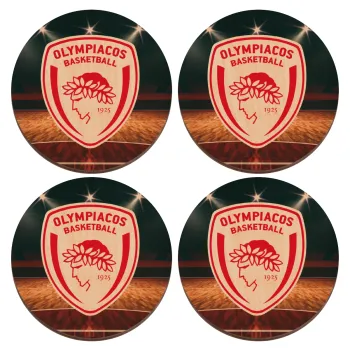 Olympiacos B.C., ΣΕΤ x4 Σουβέρ ξύλινα στρογγυλά plywood (9cm)
