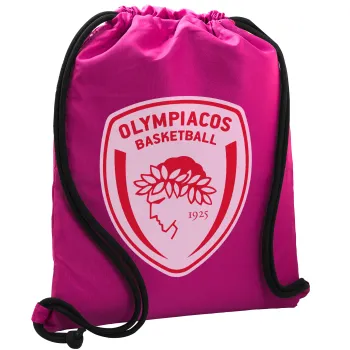 Olympiacos B.C., Backpack pouch GYMBAG Fuchsia, with pocket (40x48cm) & thick cords