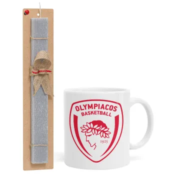 Olympiacos B.C., Πασχαλινή Λαμπάδα με Κούπα κεραμική (330ml) & κερί αρωματικό πλακέ (30cm) (ΓΚΡΙ)