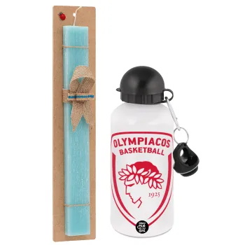 Olympiacos B.C., Πασχαλινή Λαμπάδα με παγούρι μεταλλικό αλουμινίου (500ml) & λαμπάδα αρωματική πλακέ (30cm) (ΤΙΡΚΟΥΑΖ)