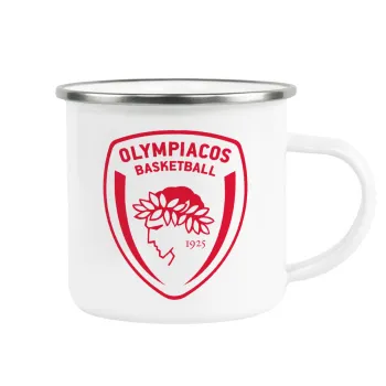 Olympiacos B.C., Metallic enamel cup white 360ml