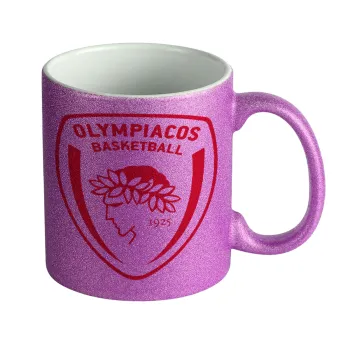 Olympiacos B.C., Κούπα Μωβ Glitter που γυαλίζει, κεραμική, 330ml