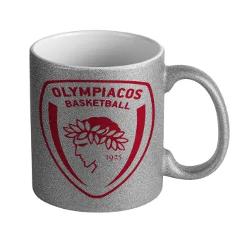 Olympiacos B.C., Κούπα Ασημένια Glitter που γυαλίζει, κεραμική, 330ml