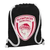 Τσάντα πλάτης πουγκί GYMBAG Μαύρη, με τσέπη (40x48cm) & χονδρά λευκά κορδόνια