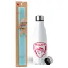 Easter Set, metallic stainless steel water bottle (750ml) & aromatic flat Easter candle (30cm) (TURQUOISE)