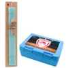 Easter Set, children's snack container BLUE & Easter aromatic flat candle (30cm) (TURQUOISE)