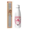 Easter Set, metallic stainless thermos bottle (500ml) & scented flat Easter candle (30cm) (GRAY)