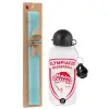 Easter Set, metallic aluminum water bottle (500ml) & scented flat candle (30cm) (TURQUOISE)