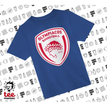 Olympiacos B.C., Παιδικό T-Shirt ΜΠΛΕ από 100% βαμβάκι, για κάθε μέρα. Vegan & OEKO-TEX πιστοποιημένο.