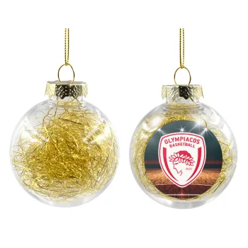 Olympiacos B.C., Transparent Christmas tree ball ornament with gold filling 8cm