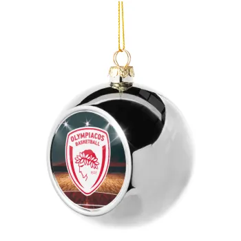 Olympiacos B.C., Silver 8cm Christmas tree ball ornament