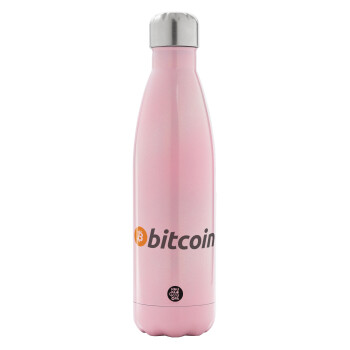 Bitcoin Crypto, Μεταλλικό παγούρι θερμός Ροζ Ιριδίζον (Stainless steel), διπλού τοιχώματος, 500ml