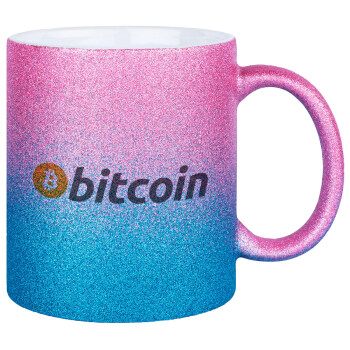 Bitcoin Crypto, Κούπα Χρυσή/Μπλε Glitter, κεραμική, 330ml